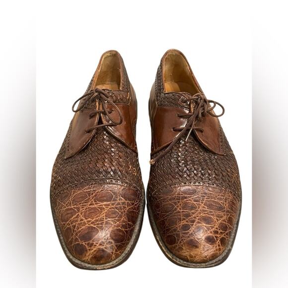 Mezlan Salinas Genuine Crocodile Brown Woven Leather Shoes Cap Toe Sz:10 main image 5
